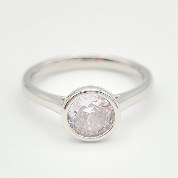 Jewelry - Bezel Set Solitaire CZ Ring | Minimalist Silver Dainty Stackable Ring Size 7